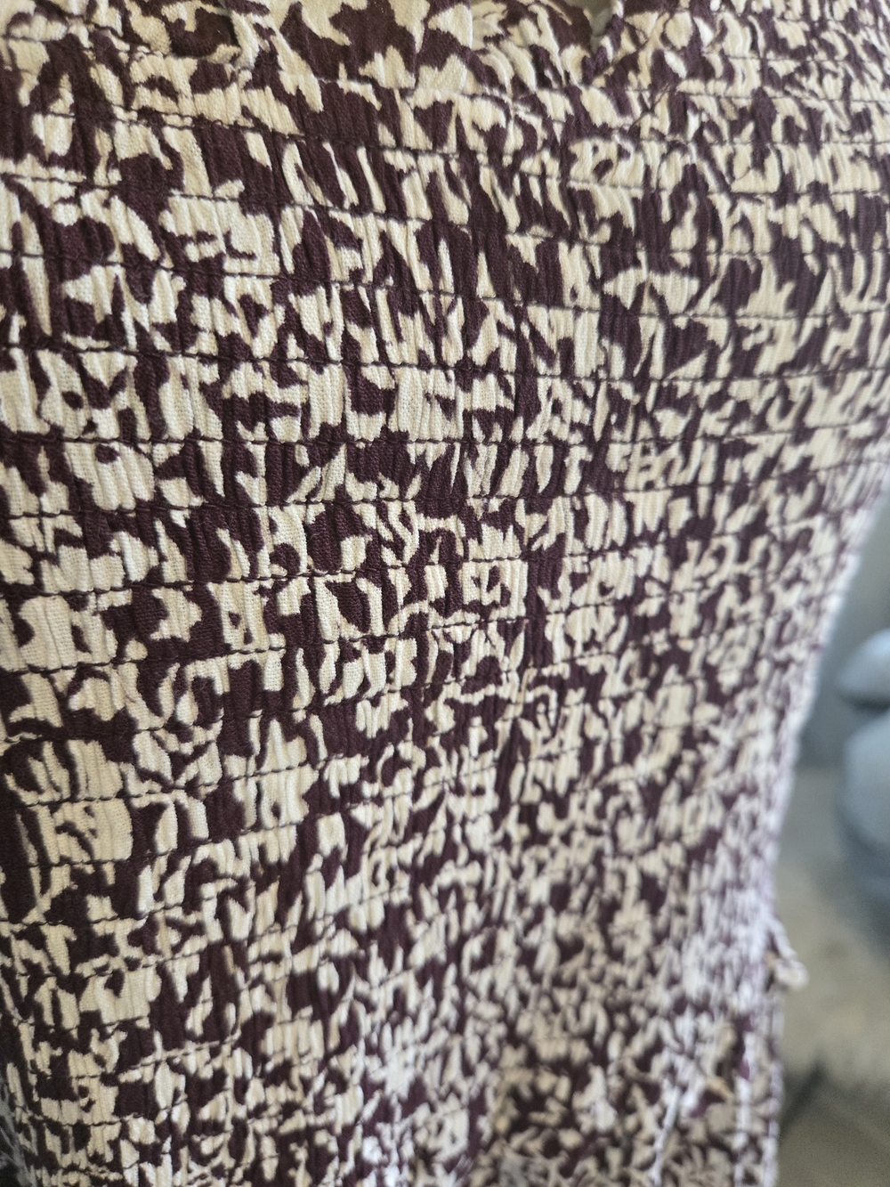 Smocked Floral Maxi Dress in Mauve and Cream - Picture 2 of 6